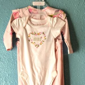 Bundles Baby Place 0-3 mos. 3 pc set, onsies, footed,  ADORE